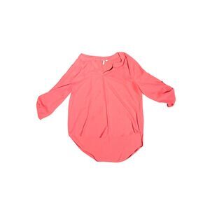 Cato XL Coral V-Neck Blouse Roll Tab Long Sleeve High Low Hem Solid